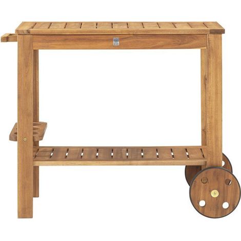 Gartenwagen mit Rollen aus FSC-Akazienholz - SOLIS - Mit Flaschenregal - Naturholz - 94 x 49,3 x 74 cm (1/5)