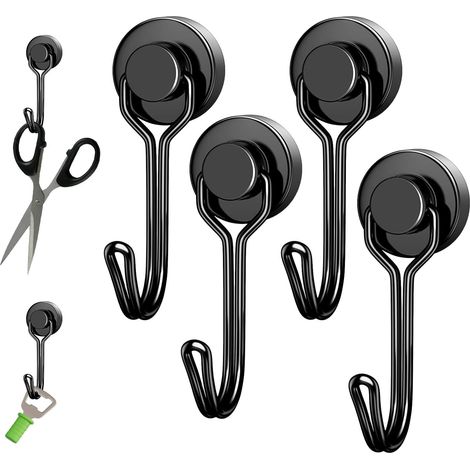 Lot de 4 Crochet, Aimant Néodyme Noir, Résistant Corrosion, Support 6 Kg, Cuisine Garage Salle De Bain (1/5)