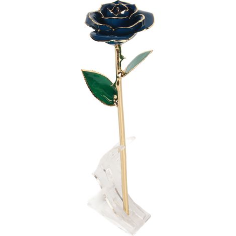 Rose dorée 24 carats plaquée or rose foncé bleu nuit, décoration réelle plaquée or avec support pour mariage anniversaire (1/5)