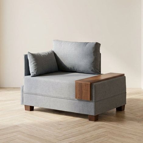 Modern Sessel Blaue Stofffliege - Links - Mit Holztisch (1/5)