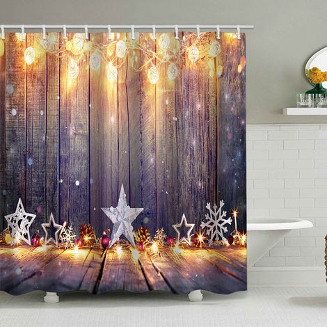 180 x 200 cm großer Duschvorhang mit Weihnachtsmotiv, Weihnachtsmann und Rentier, Badezimmer-Dekorationsset, wasserdichtes Material, inklusive 12 Haken