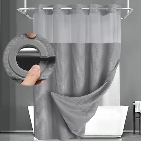 Rideau de douche double épaisseur sans crochets, motif gaufré, pour salle de bain, imperméable et anti-moisissures, 180 cm x 188 cm, gris (1/5)