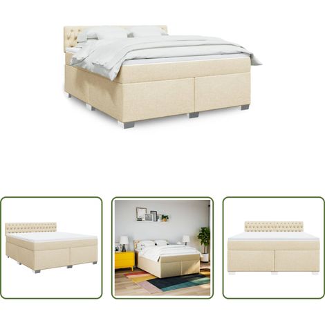 vidaXL Surmatelas -  Sommier à lattes de lit avec matelas Crème 180x200 cm Tissu (1/5)