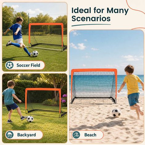 Children's Football Goals Set, Orange, 120x96 cm, Foldable (1/5)