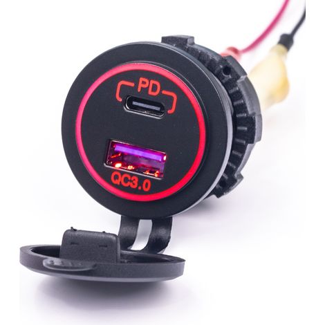 Cargador USB C+A QC 3.0 PD rojo de 36W con carga rápida integrada. (1/5)