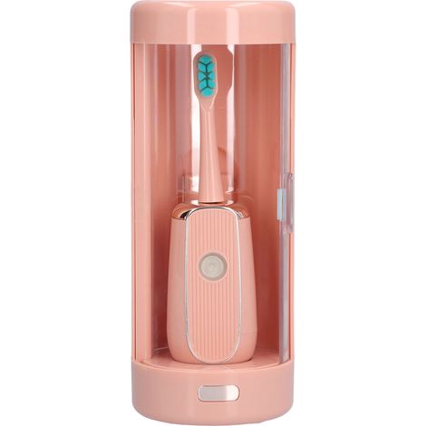 Brosse à dents électrique portable rechargeable par USB, étanche IPX7, à ultrasons, avec boîte de stérilisation, rose (1/5)