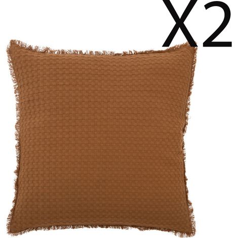 Lot de 2 coussins en coton coloris Terracotta - Longueur 45 x Profondeur 10 x Hauteur 45 cm -PEGANE- (1/3)