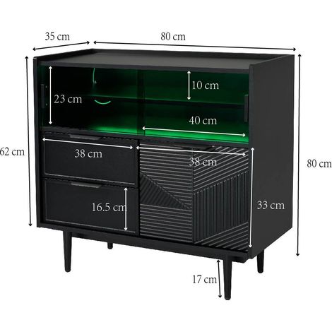 Ablageschrank, Badezimmerschrank, Sideboard mit Lichtleiste, 80 cm breit, Glastür (1/5)