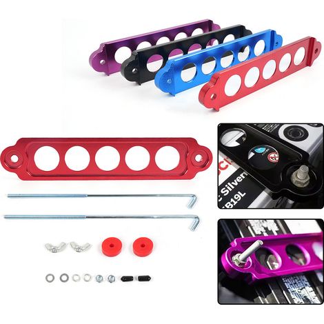 Car modification accessories: Aluminum alloy battery clamp with stainless steel 5-hole mounting hook, battery mounting bracket kit - 5-hole battery clamp (with accessories) (1/4)