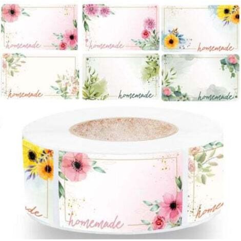 500 Stück Marmeladenetiketten, selbstklebende rechteckige Blumenetiketten für Gläser, geeignet für Marmeladengläser, Gläser, Spender, kandierte Früchte, Gewürze