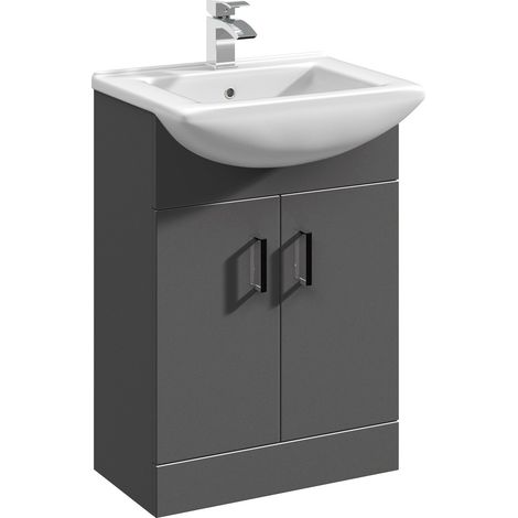 Modern Floor Standing Bathroom 2 Door Vanity and Rectangular Basin Unit - 550mm, Satin Dark Grey, Soft Close Doors