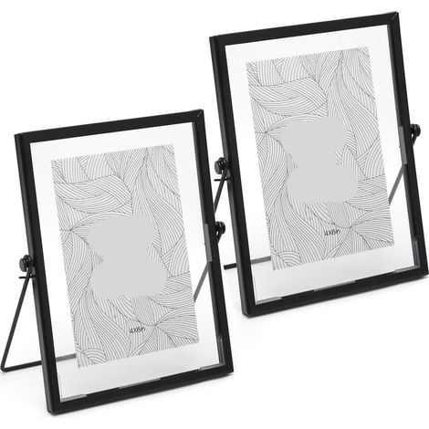 Confezione da 2 cornici portafoto in vetro formato A5, stile retrò in metallo, cornici portafoto in vetro nero per la decorazione di casa e ufficio, quadri fai da te con fiori secchi (1/5)