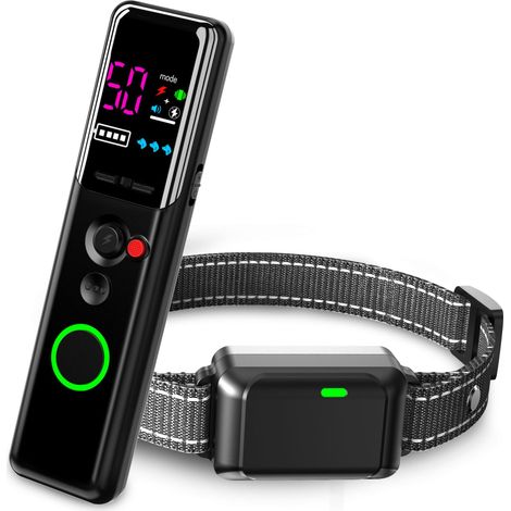 Collare antiabbaio per cani con telecomando, modalità suono/vibrazione/shock/vibrazione rinforzata, impermeabile IP67, portata 2200 piedi, ricaricabile, compatibile con un massimo di 3 ricevitori (ner (1/5)
