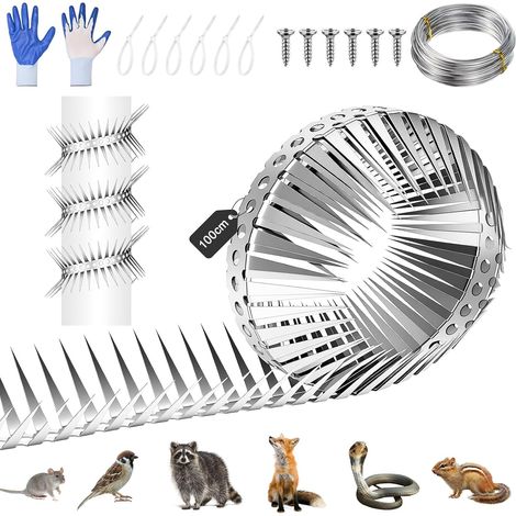 Pointes Anti-Oiseaux, 100cm Acier Inoxydable Protection Contre Les Martres, Pointes Anti-Pigeons pour Gouttière, Clôture, Tuyau, Répulsif Contre Rats, Raton Laveur, Serpents, Installation Facile (1/5)