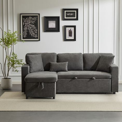Sofa Schlafsofa Stauraum 214x131x87 cm Dunkelgrau OKMYHOME (1/5)