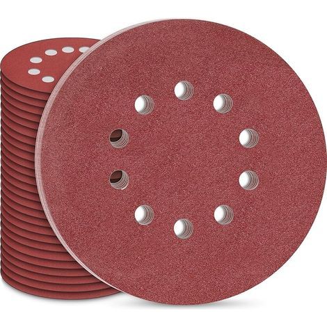 30 pièces de papier abrasif 225mm disques abrasifs grain P120 10 trous en rouge pour ponceuse à sec ponceuse orbitale ponceuse girafe (1/5)