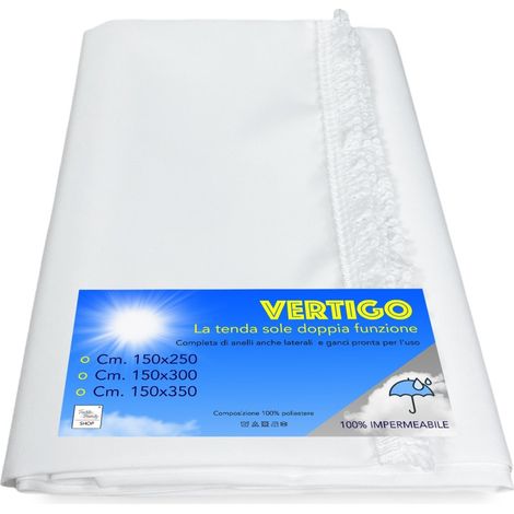 TENDA SOLE VERTIGO da esterno GIARDINO balcone BIANCO UNITO impermeabile e idrorepellente Cm. 150 x 300