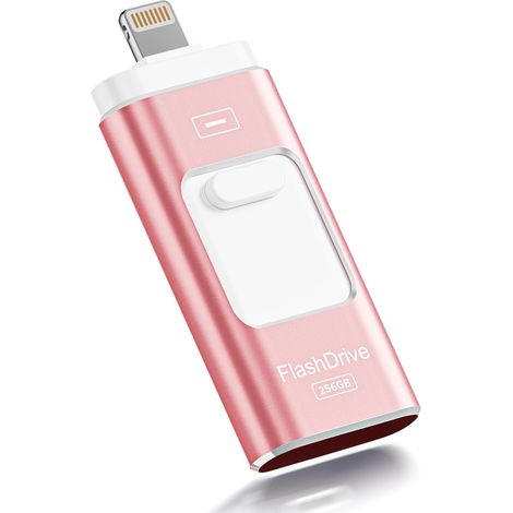 Clé USB 256 Go certifiée Apple MFi pour iPhone, compatible avec iPhone, iPad, Android et PC (rose). (1/5)