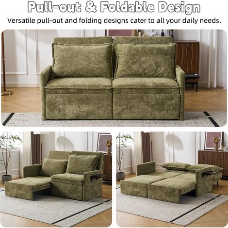 Sofá cama 172,5x71x95 cm verde con USB, almacenaje lateral y tela chenilla MEUBLIV (1/5)