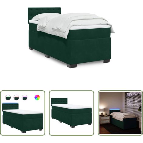 vidaXL Surmatelas - Sommier à lattes de lit avec matelas Vert foncé 90x200 cm (1/5)
