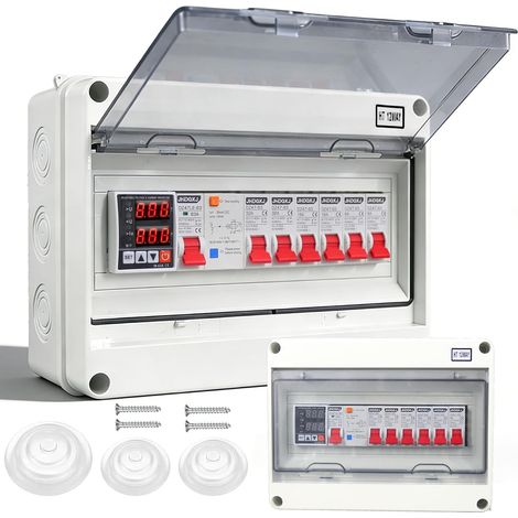Coffret Electrique Etanche IP65, avec Interrupteur Différentiel, Protection Surtension/Sous-tension/surcharge, Disjoncteurs 2 32A/2 16A/2 6A AC, pour atelier, garage, camping-car (1/5)