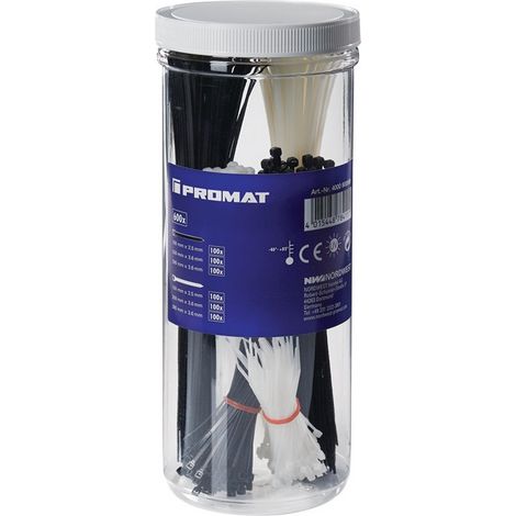 Juego de bridas para cables 600 piezas PA natural / negro PROMAT