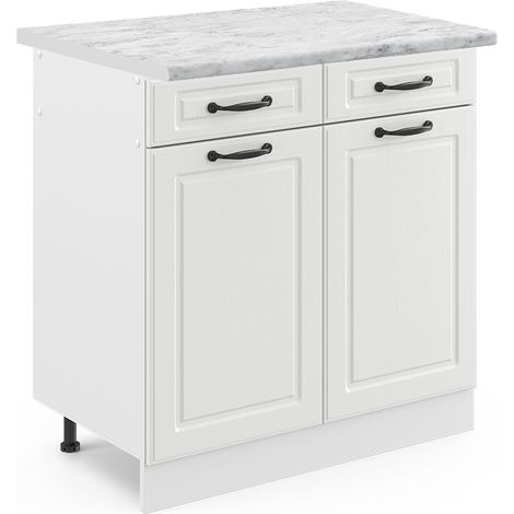Mobiletto base per cucina R-Line, Bianco casa di campagna, 80 cm , PL Marmo, Vicco