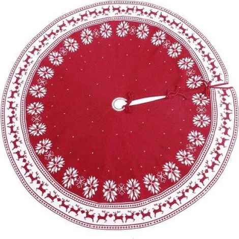 Jupe de Sapin de Noël Tricotée, 122 cm Rouge Tapis de Sapin Couvre-Pied de Sapin, Décorations arbre de Noël pour Maison Intérieure (1/4)