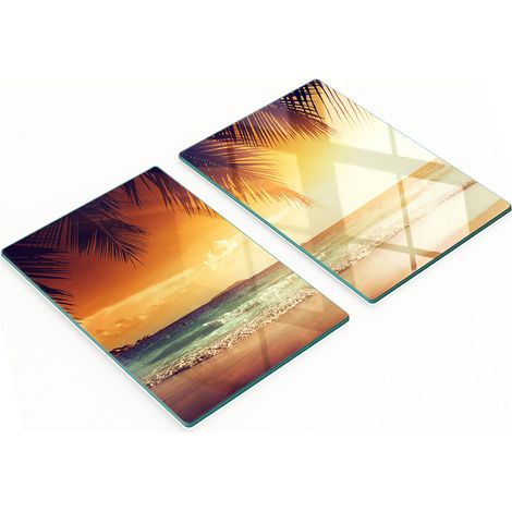 Taglieri da cucina decorativi in vetro, tema spiaggia tropicale, 2x40x52 cm (1/5)