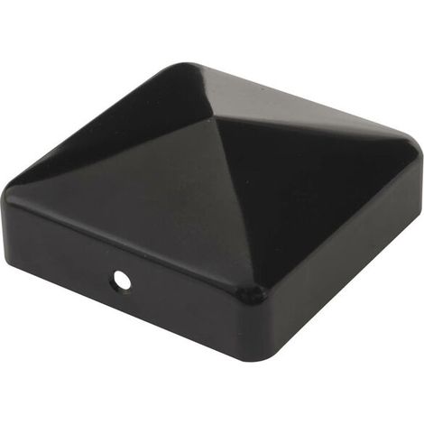 – Chapeau pyramide pour poteau bois 90x90mm – Finition noire – Acier zingué anti-corrosif – Fixation par vis Ø 4mm – CABOCHON90PB (1/5)