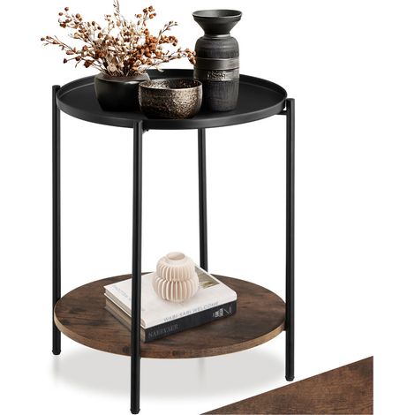 Table d'appoint 45,5 x 54,5 cm en panneau de fibres bois foncé (1/5)