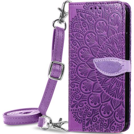 Custodia per iPhone 14 a portafoglio con supporto magnetico, tasca portamonete integrata, protezione antiurto, resistente pelle PU e guscio interno in morbido TPU, e scomparti per carte di credito. (1/2)