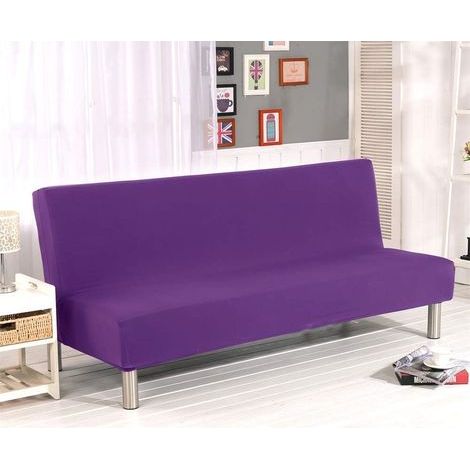 Housse de canapé-lit 3 places sans accoudoirs, couleur unie, extensible, en polyester et élasthanne, Fibre de polyester., violet, 11.8 x 10.1 x 2.2 inches (1/5)