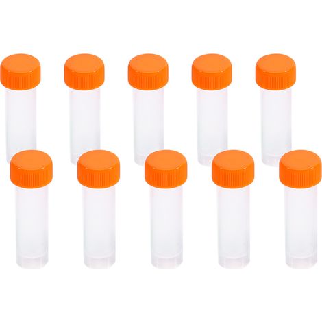 Paquete de 10 tubos de ensayo de plástico congelados de 5 ml con tapón de rosca y junta de silicona. (1/5)