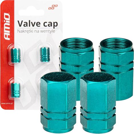 BOUCHON DE VALVE EN ALUMINIUM TURQUOISE 4 PCS AMIO (1/4)