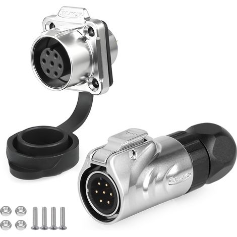 Connecteurs cylindriques Étanche, 7 Broches M12, IP68, Coque Métallique, Raccord Rapide, Prise à Bride, pour Applications Industrielles, Usage Extérieur, Automatisation (1/5)