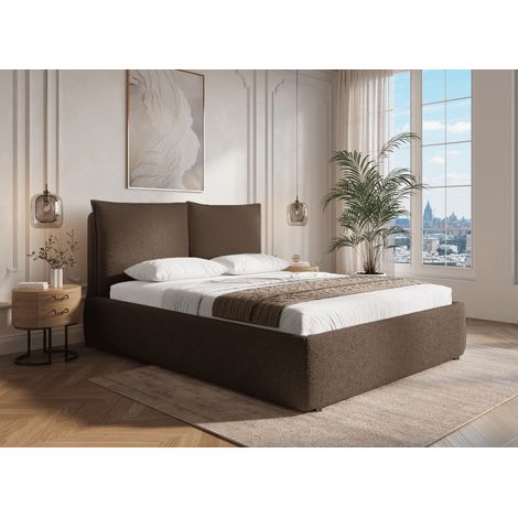 Lit coffre en tissu bouclette marron 160x200 cm MELY
