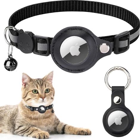 ZOLGINAH AirTag Cat Collar, Apple Air Tag Cat Collar integrado con campana, GPS reflectante Cat Collars con soporte AirTag, ligeros collares para gatos gatitos (negro) (1/5)