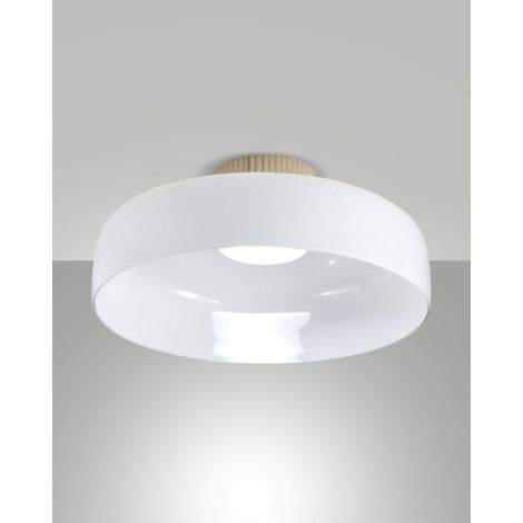 Plafonnier LED Lunar 26W 3150lm, 2700K-4000K, en métal et verre soufflé, intensité variable par paliers, IP20, blanc - Luminaire chic moderne