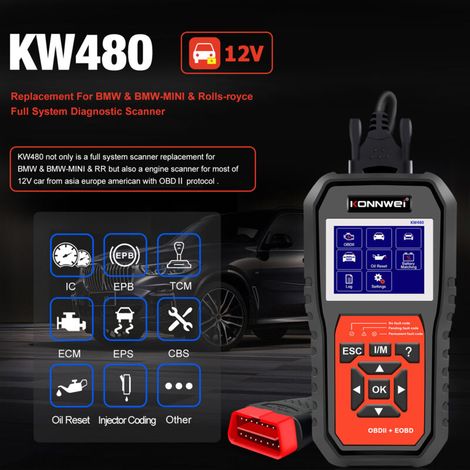Jeffergarden Outil de diagnostic complet du scanner OBDⅡ KW480 avec 11 fonctions,correspondance de la batterie, SAS, remplacement de la correspondance de l'accélérateur, adapté pour BMW-MIN et Rolls-R