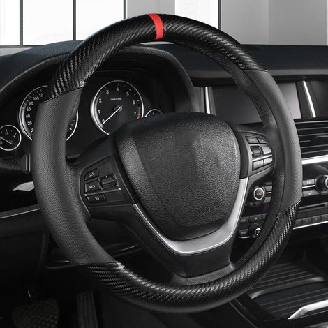 Runde Form Carbonfaser & Mikrofaser PU Leder Lenkradabdeckung Rutschfeste Lenkradabdeckung Atmungsaktiv Sportliche Lenkradabdeckung Für Durchmesser 38cm Alles Schwarz
