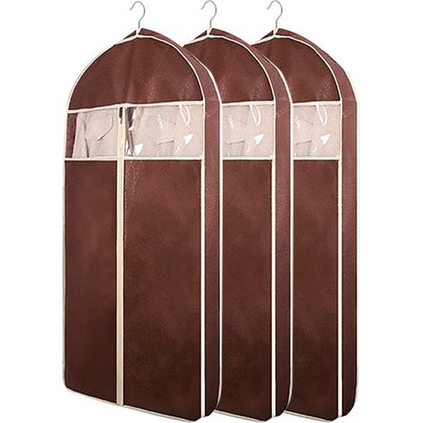 Set mit 3 atmungsaktiven Kleidersäcken - Kleiderschrank & Reisen - Staubschutzhüllen aus Vliesstoff für Mäntel/Kleider (88 cm/34,6 Zoll, Braun) (1/5)