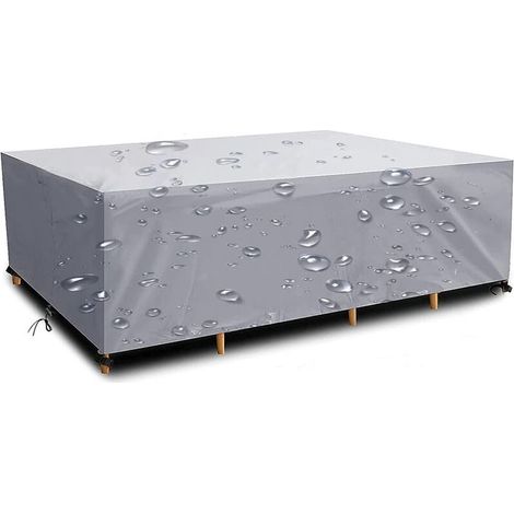 Housse Salon de Jardin 420D Oxford Tissu Housse de Protection pour Mobilier Housse de Table de Jardin Imperméable Bâche de Protection avec Corde et Boucle Verrouillage Argent 180x120x75cm,,1 pi (1/5)