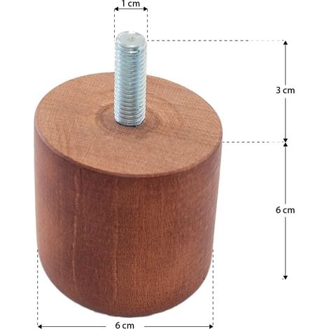 TENDAGGIMANIA Piedini per Mobili, Divani, Poltrone e Pouf- Modello Cilindro- 1 Piedino Altezza 6 cm