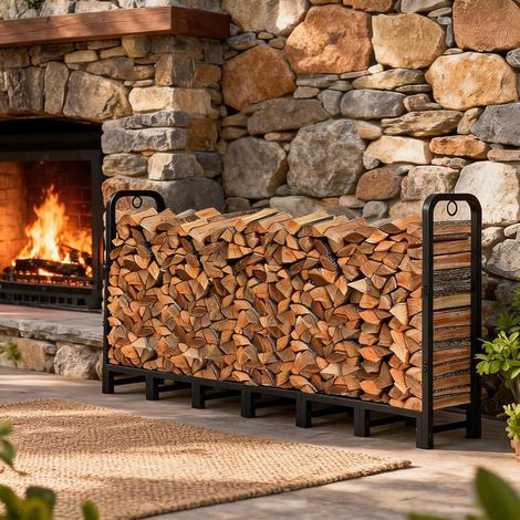 Porte-Bûches Extérieur 8 ft en Acier Galvanisé, Support Bois de Chauffage Grande Capacité avec Base Surélevée, Usage Jardin Terrasse Garage (1/5)