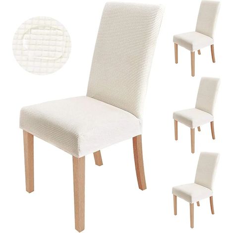 MINKUROW - Juego De 4 Fundas Elásticas Para Sillas De Comedor, Extraíbles Y Lavables, Fundas Para Sillas De Comedor, Modernas Y Elásticas, Decoración Para Oficina, Banquete, Boda, Fiesta (Blanco Crema (1/5)