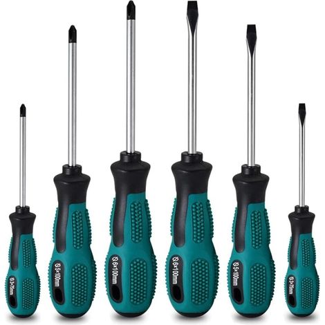 Lot de 6 tournevis magnétiques robustes en chrome vanadium avec 3 têtes plates et 3 cruciformes- (1/4)
