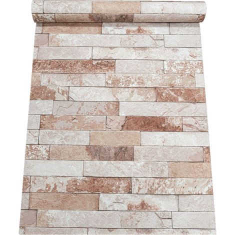 Rustic Urban Red Slate Brick Tile Wall Textured Vinyl Wallpaper Paste the Wall (1/4)