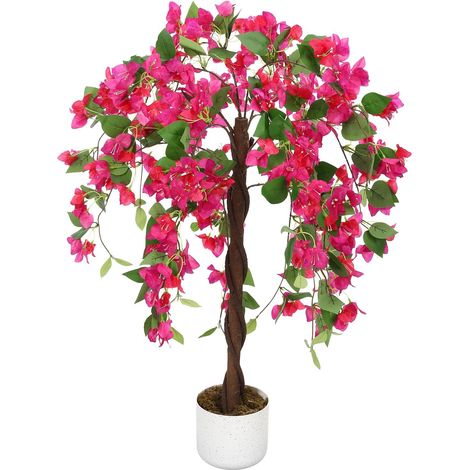 Bougainvillier Artificiel 90 cm avec Tronc Naturel - Fleurs triplées Roses, Plante Artificielle réaliste en Pot pour Jardin, Balcon et Appartement (1/4)