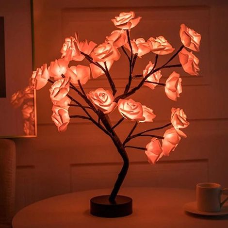 Lampe de table lumineuse en forme de rose, idéale pour décorer une chambre de fille ou de femme, par exemple pour un mariage ou Noël. (1/4)